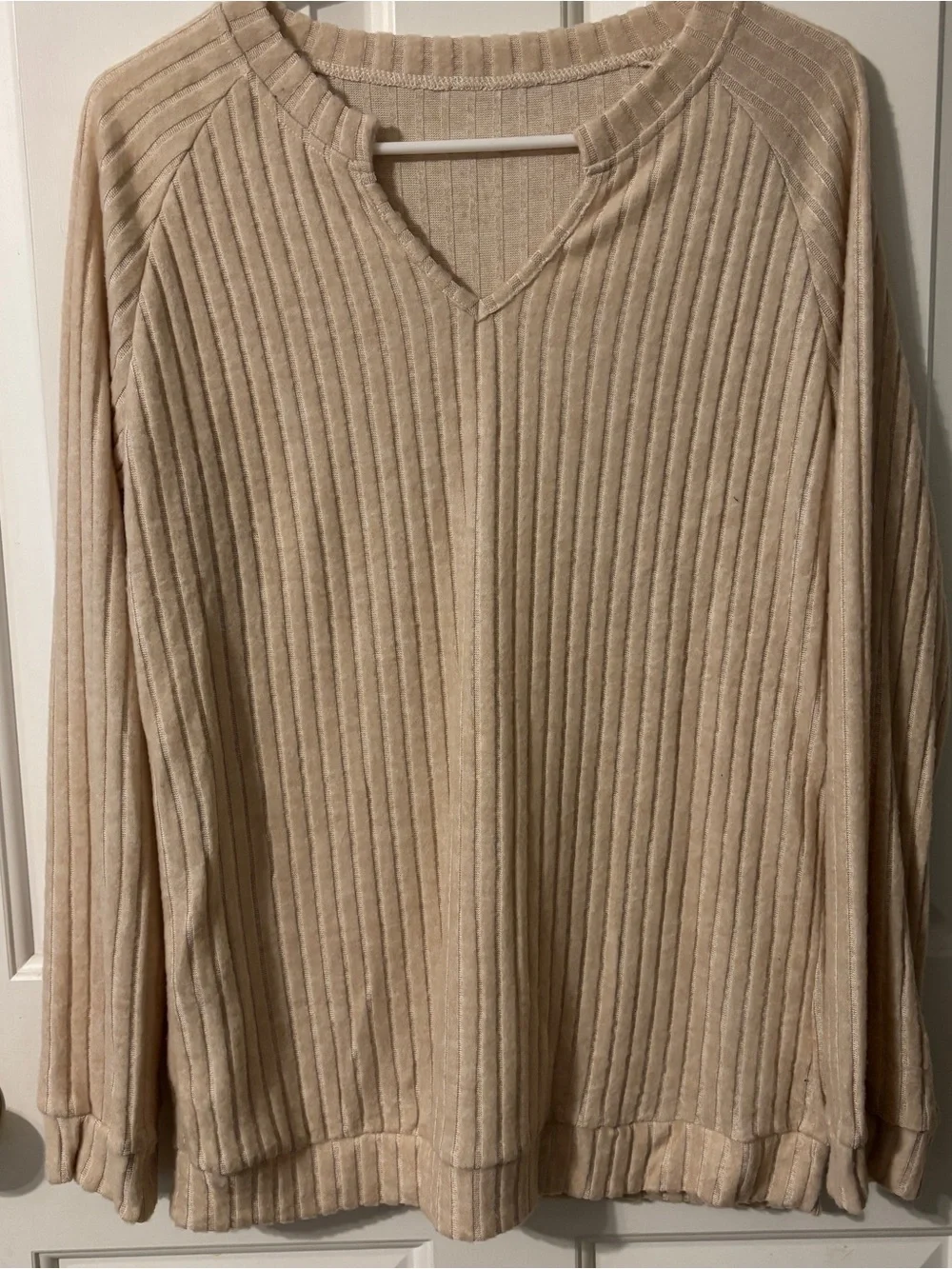 Cream Ribbed V-Neck Sweater - Picture 1 of 2